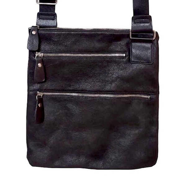 MARGOT Black Leather Messenger Bag 2 Ext. Front Zipper Pockets Top Zip Closure - Picture 16 of 17